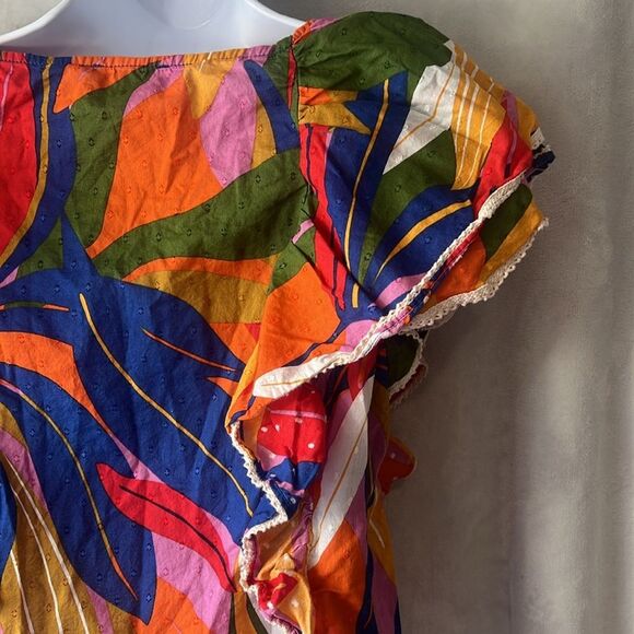 Marc New York Ruffled Short Sleeve Colorful Tropical Top Size Small - Picture 13 of 14